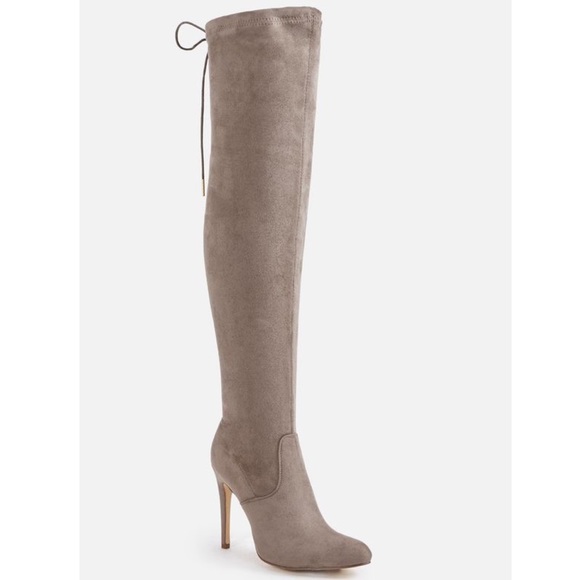 Taupe Over-the-Knee Stiletto Heeled Boot - Picture 4 of 16